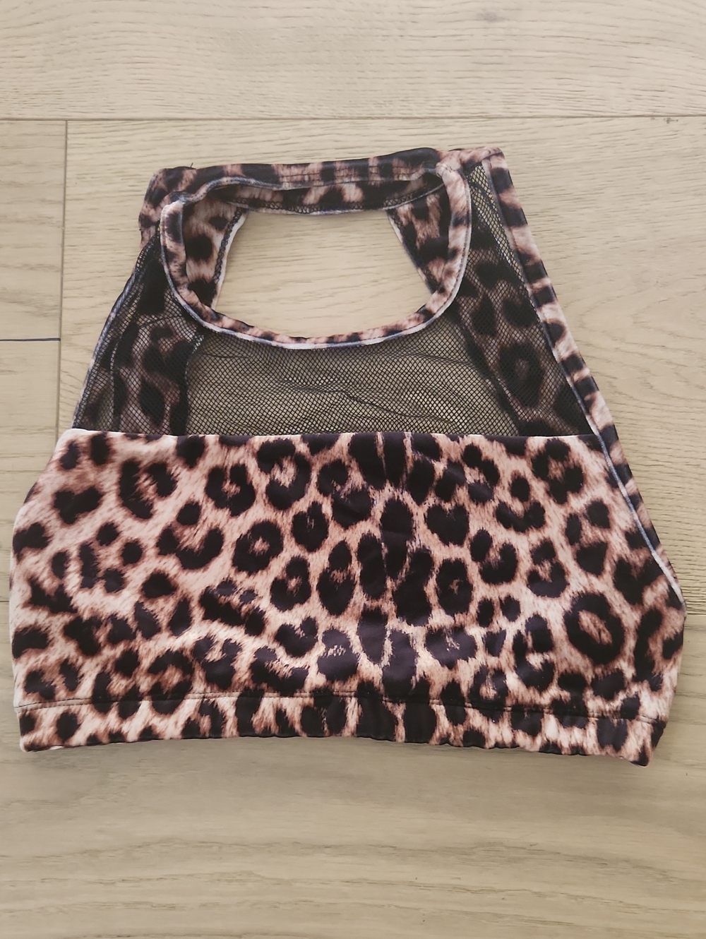 Leopard Print Mesh-Back Sports Bra - Brown/Black